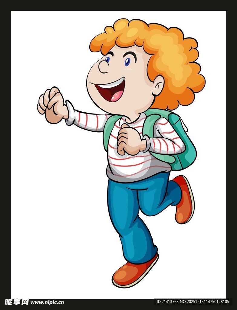 快乐奔跑的背书包小男孩