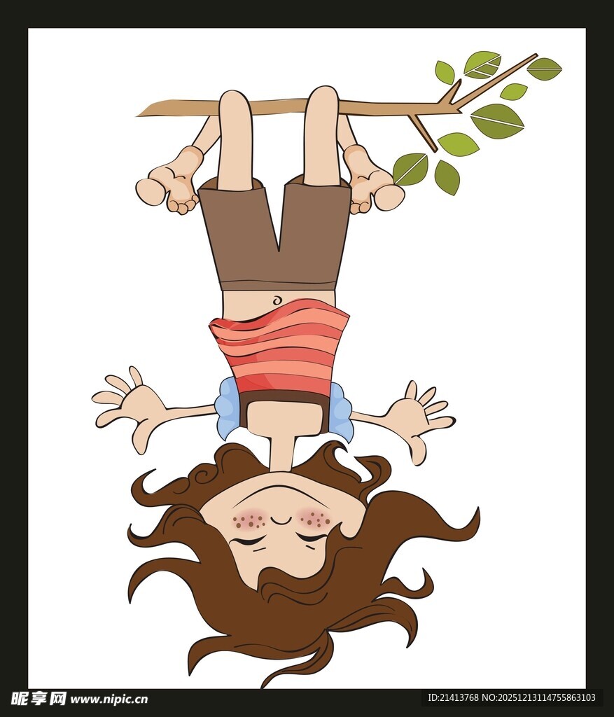 倒挂玩耍的小女孩