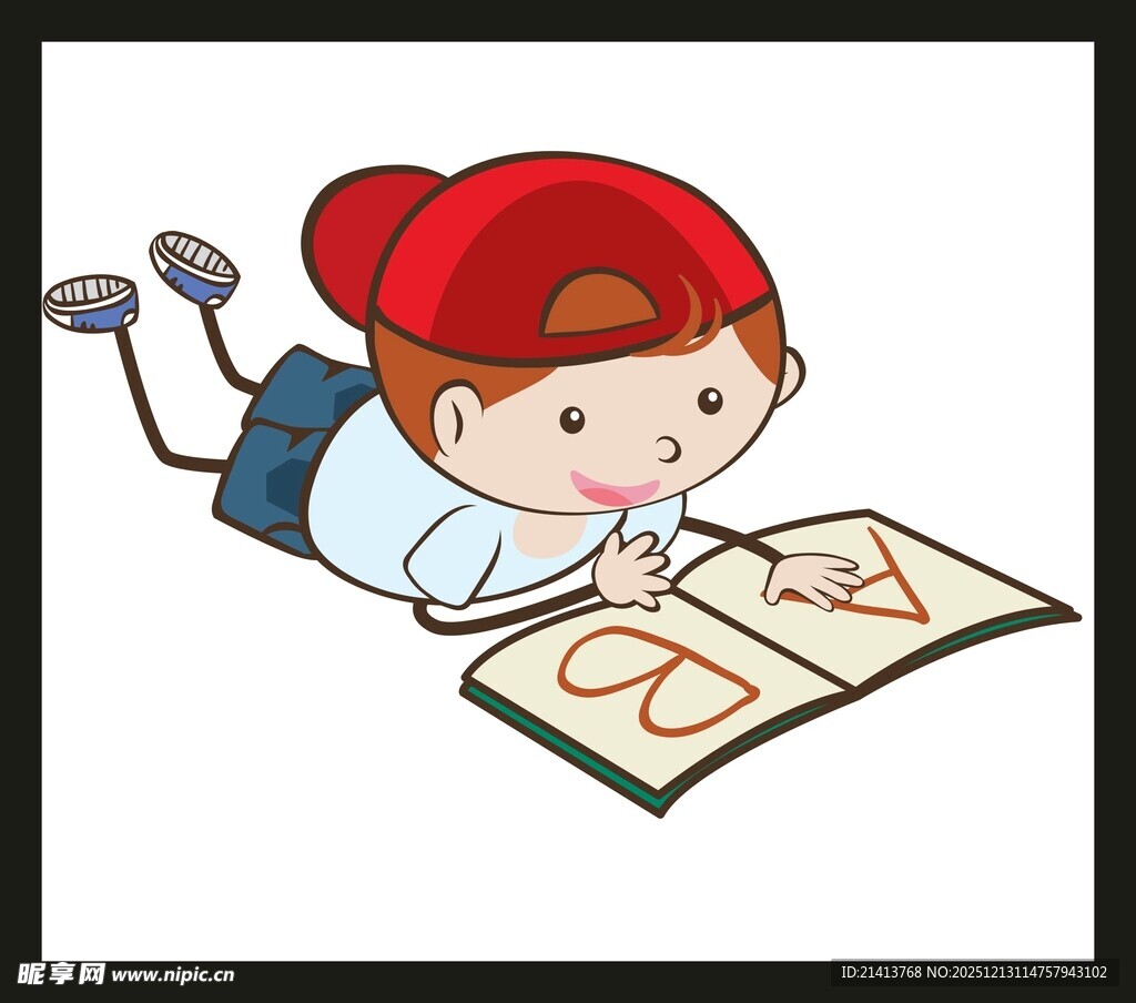 小孩趴着专注学写数字