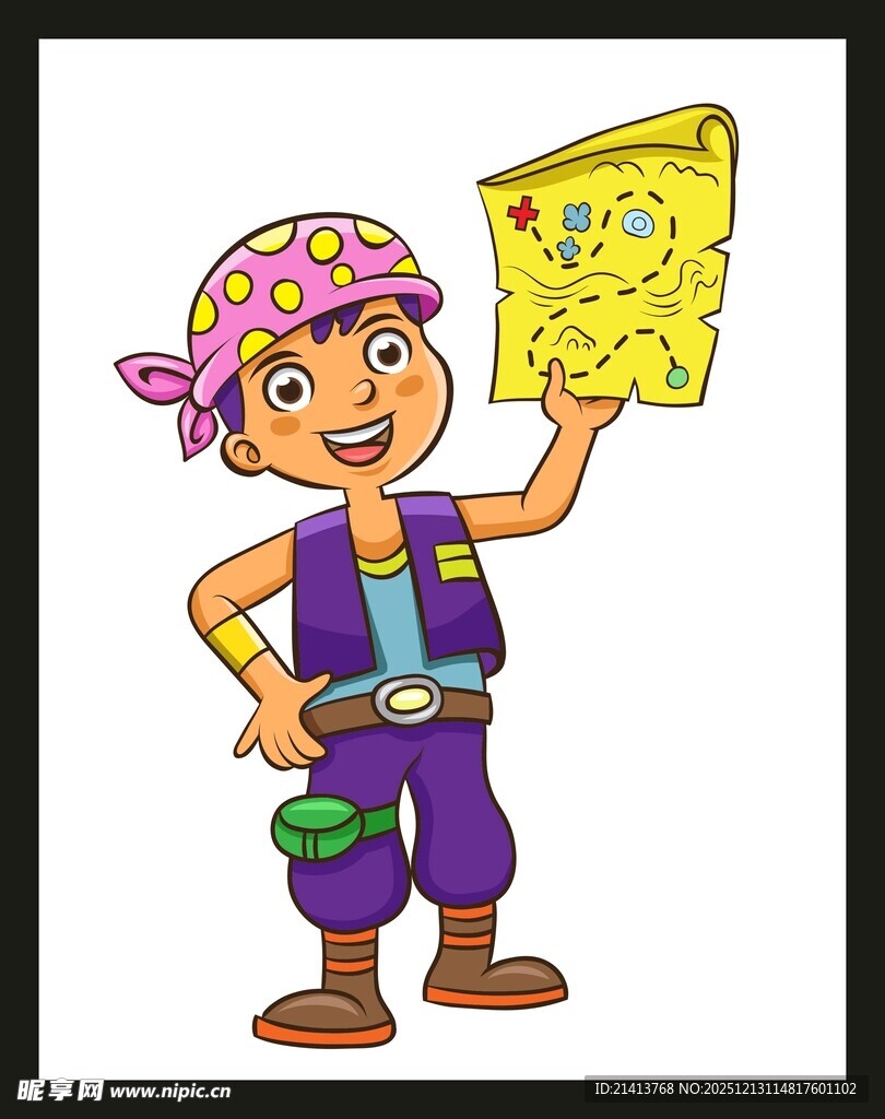 海盗男孩展示藏宝图