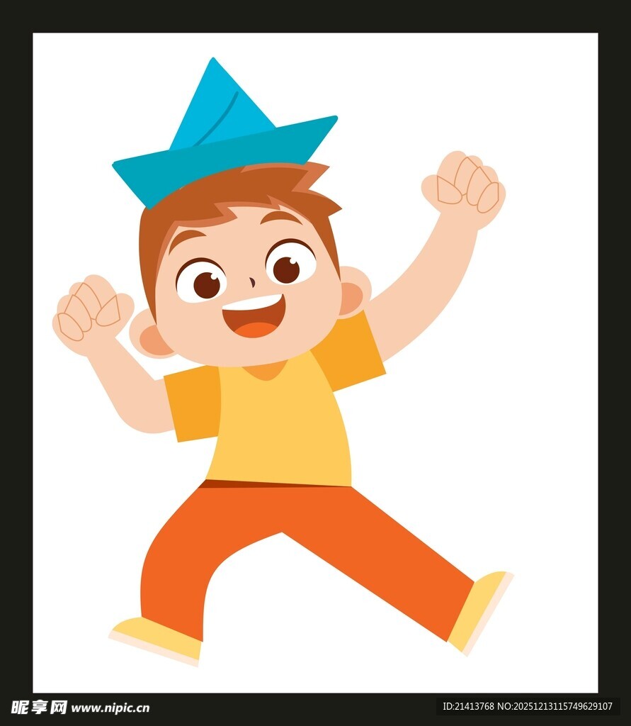 戴纸帽欢呼的快乐小男孩