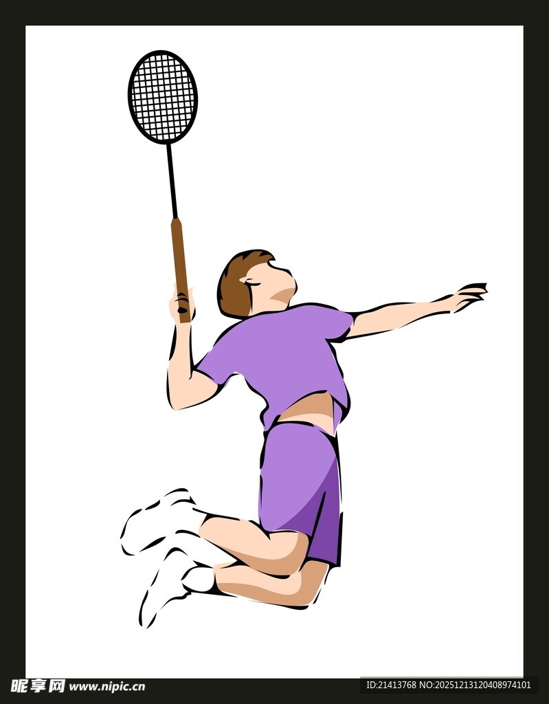 羽毛球运动员跃起击球瞬间