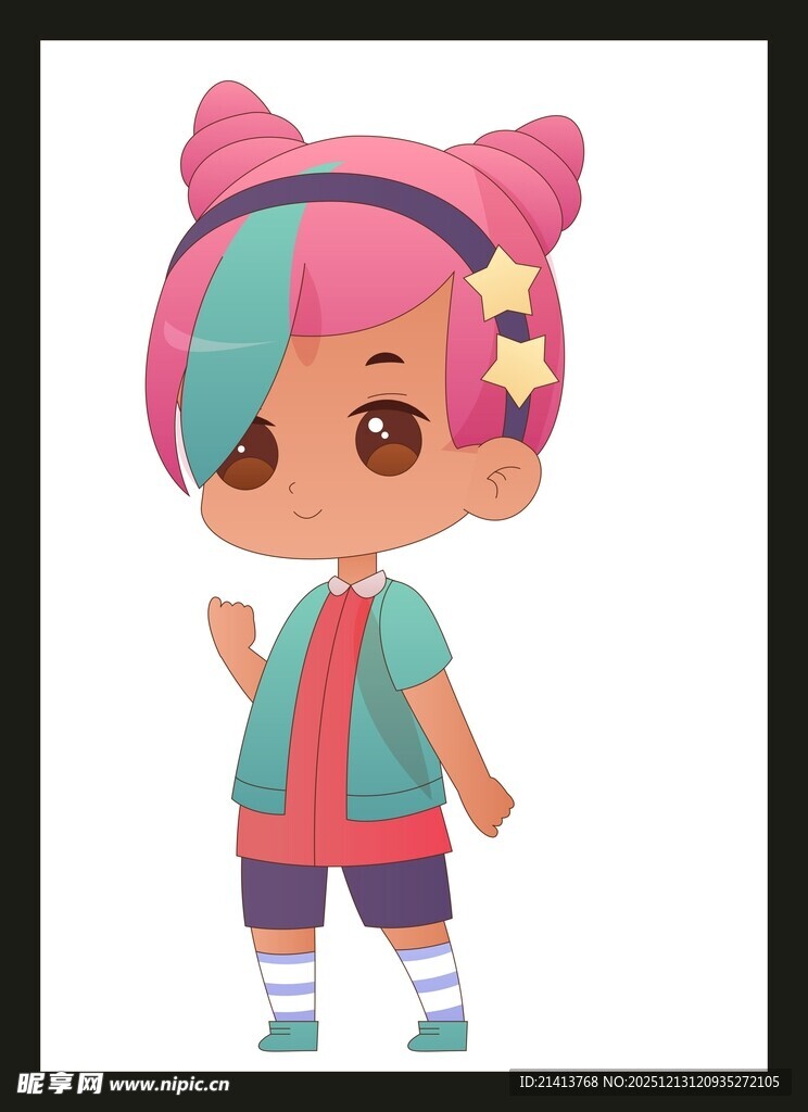 彩色双马尾可爱卡通女孩