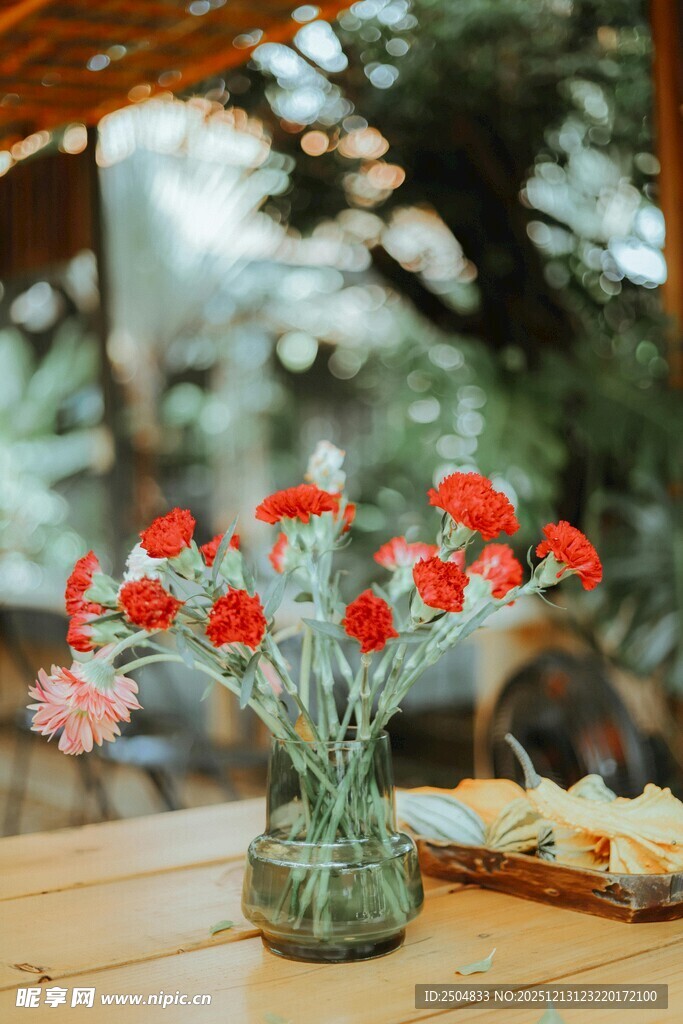 花瓶中的鲜艳红花