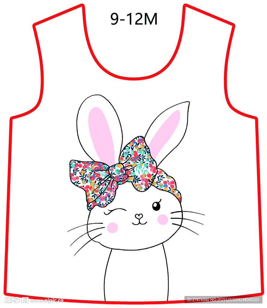可爱兔子图案婴儿无袖上衣