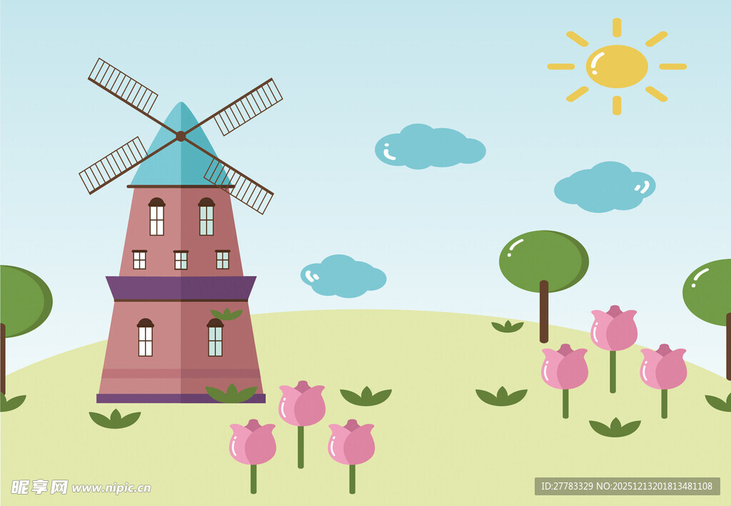 田园风车插画