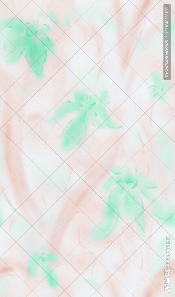 淡粉绿植物纹理布料图案