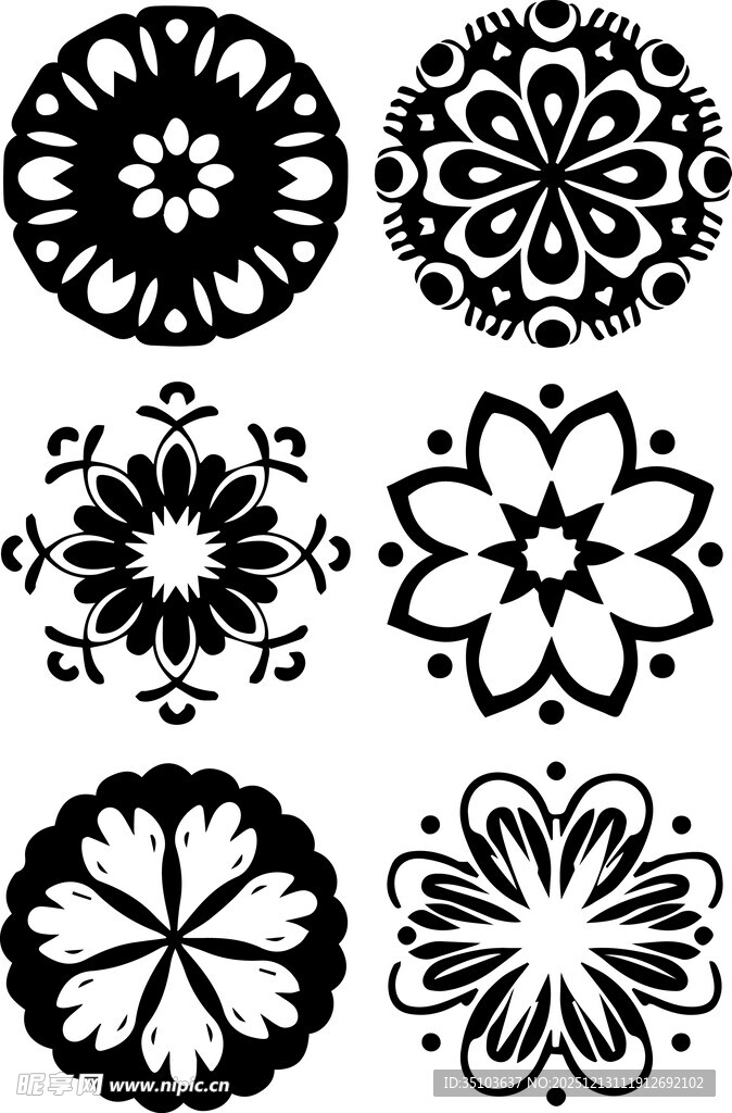 黑白花卉图案设计元素