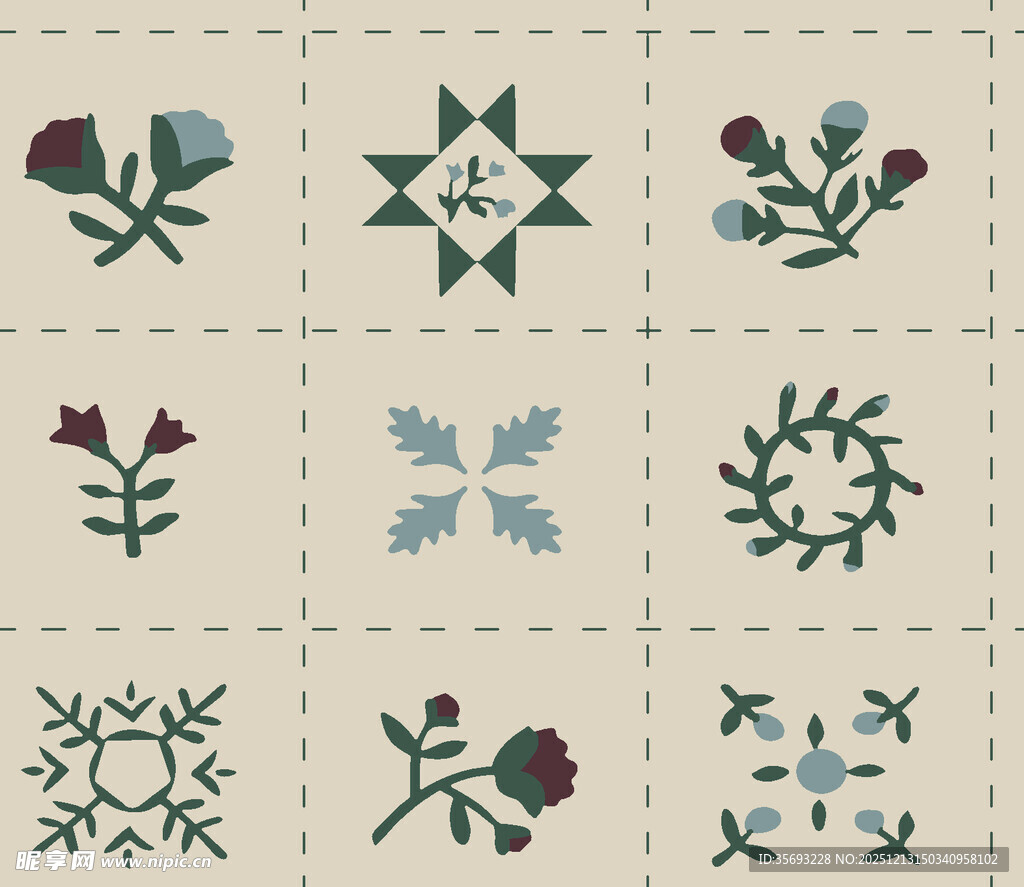 复古刺绣花卉雪花图案集