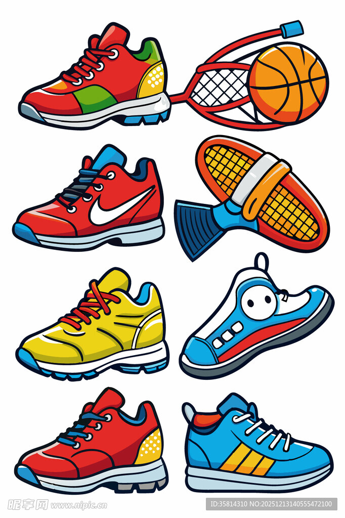 多彩运动鞋及篮球图案集合