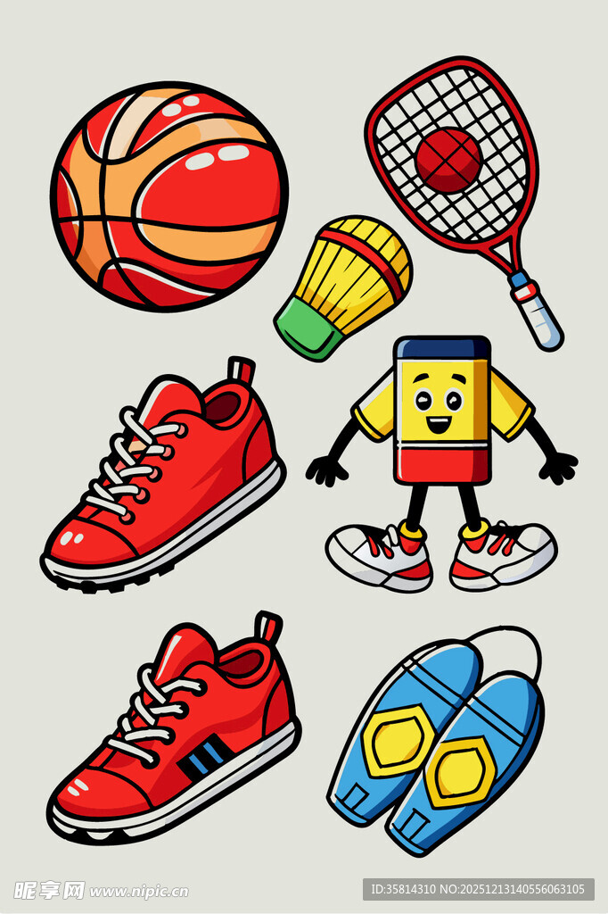 运动装备卡通图案集合