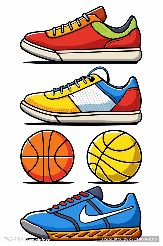 多彩运动鞋与篮球展示