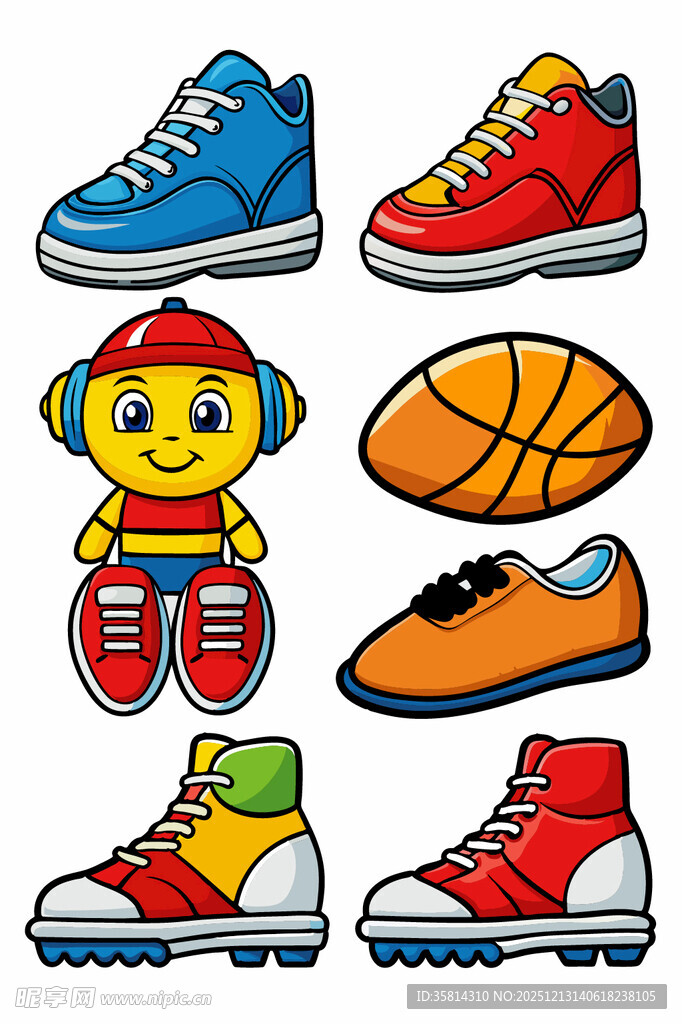 多彩儿童鞋类与玩具形象