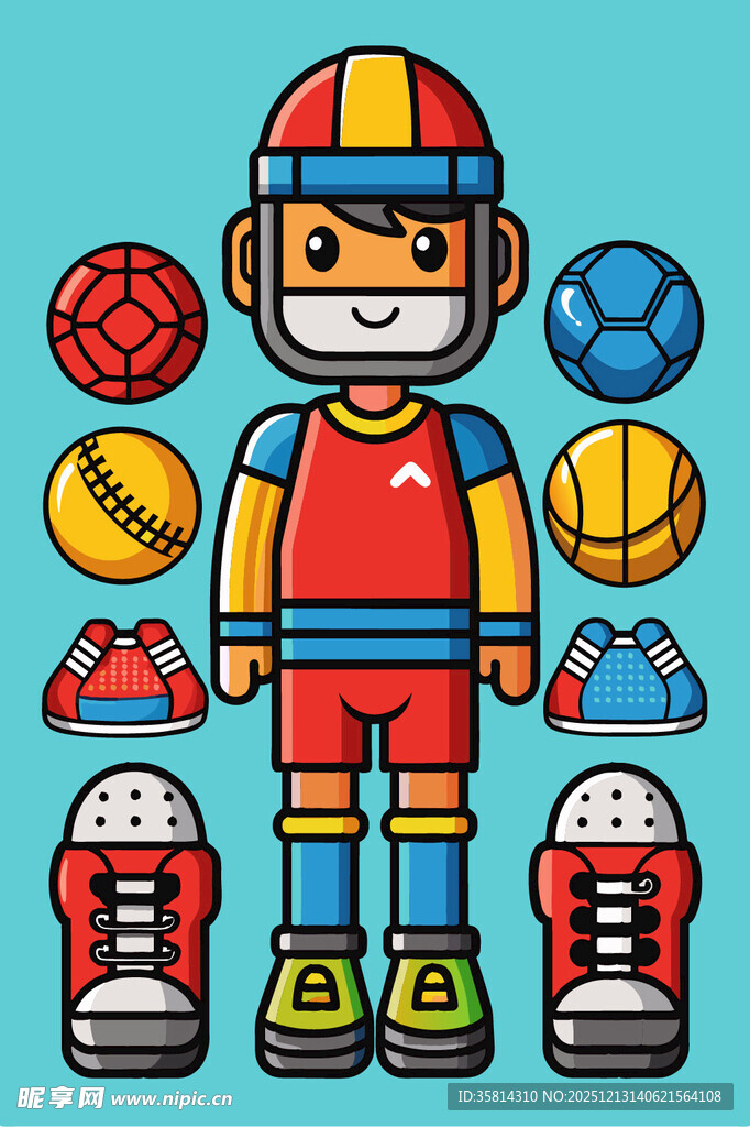 卡通运动角色与装备集合