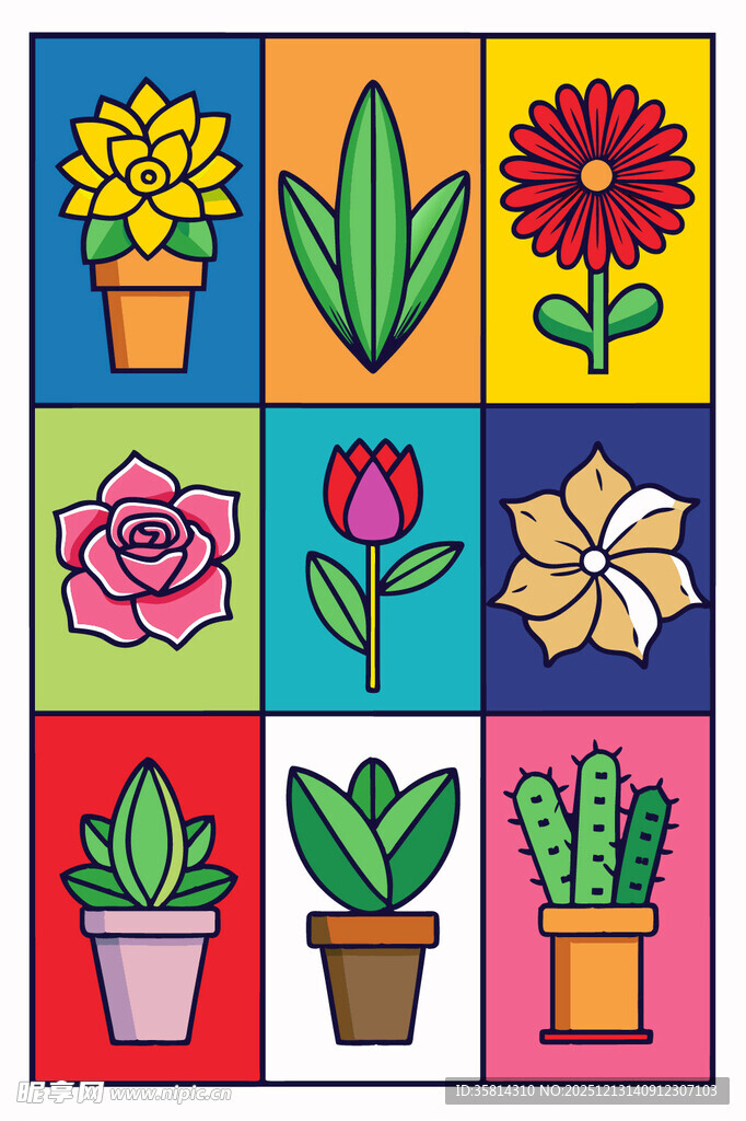 多彩盆栽图案设计