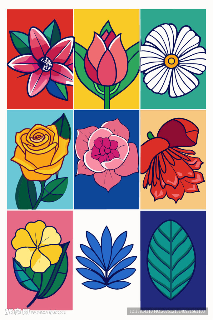 多彩花卉图案插画