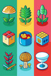 多彩植物与物品图标集合