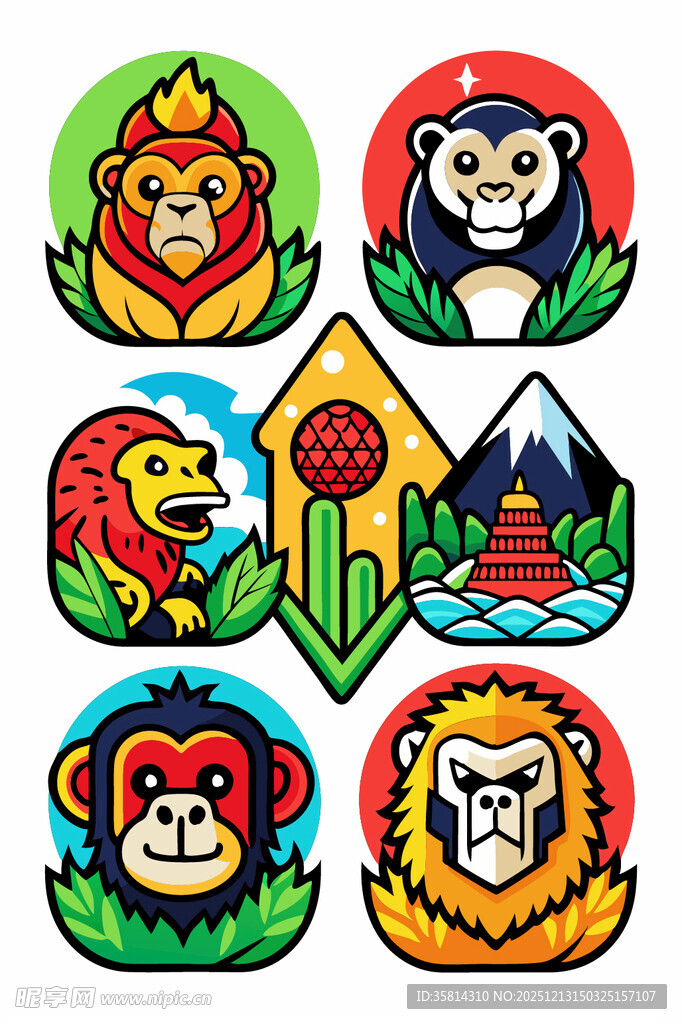 多彩动物头像图标集合