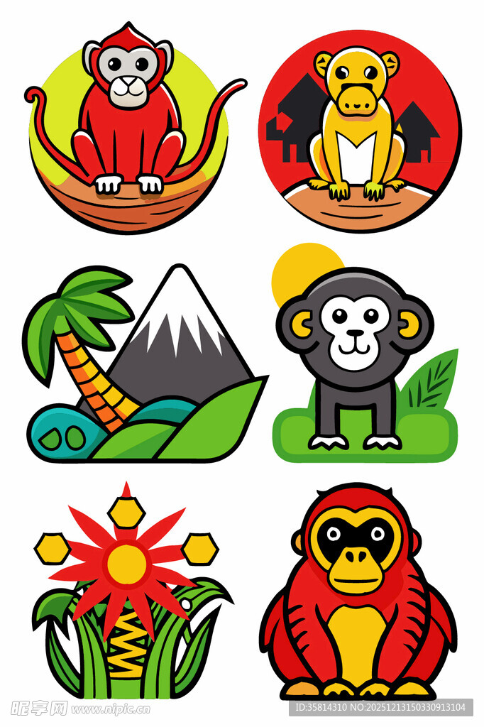 多彩猴子动物图案集合