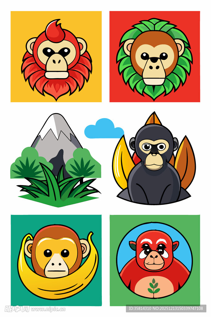 多彩猴子插画图案集