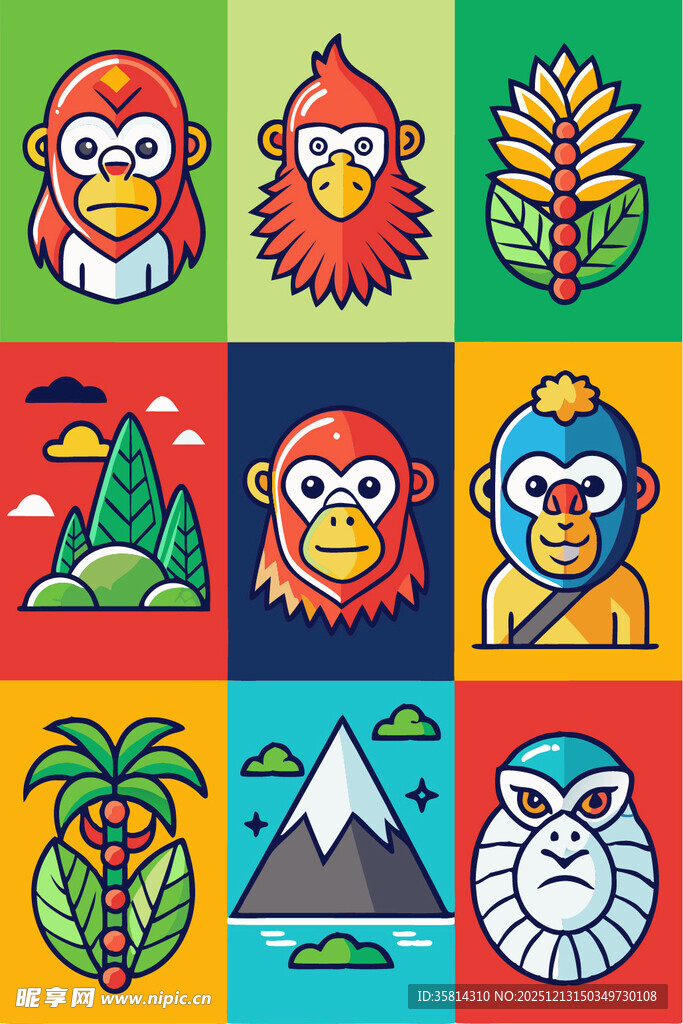 多彩动物与自然元素图标集