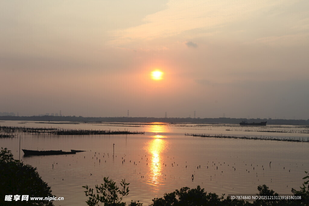 夕阳下的宁静水面美景