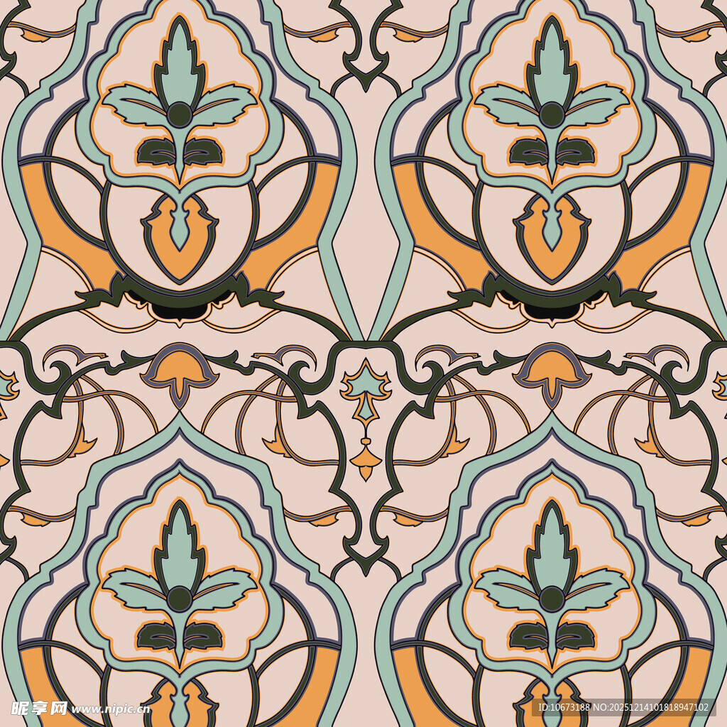 复古几何花卉无缝图案