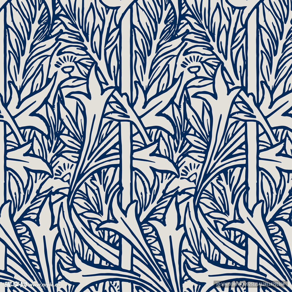 蓝白植物图案纹理设计