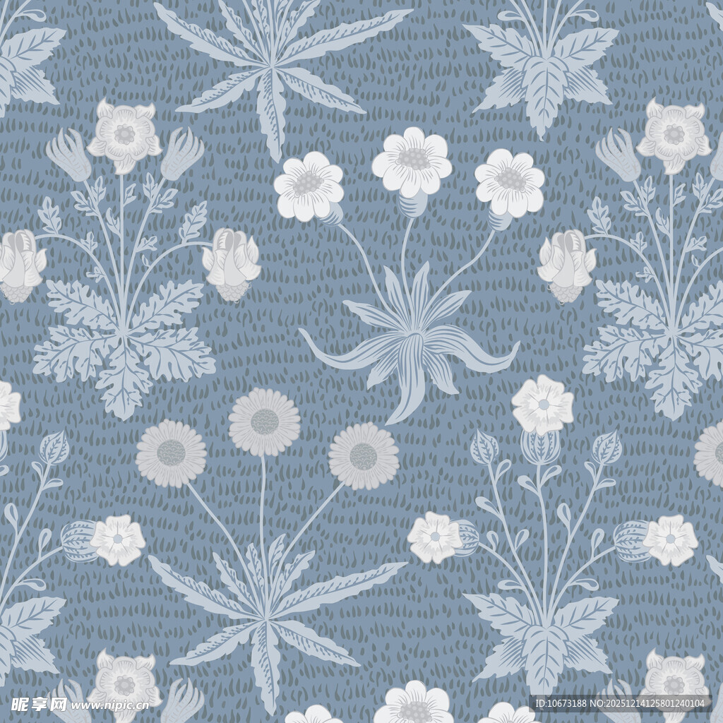 蓝底花卉精致图案纹理