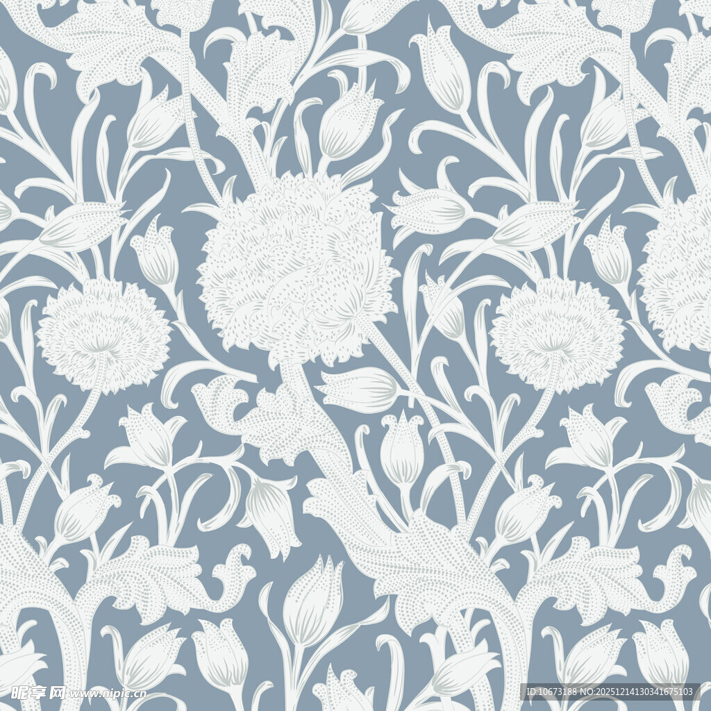 蓝白花卉图案壁纸