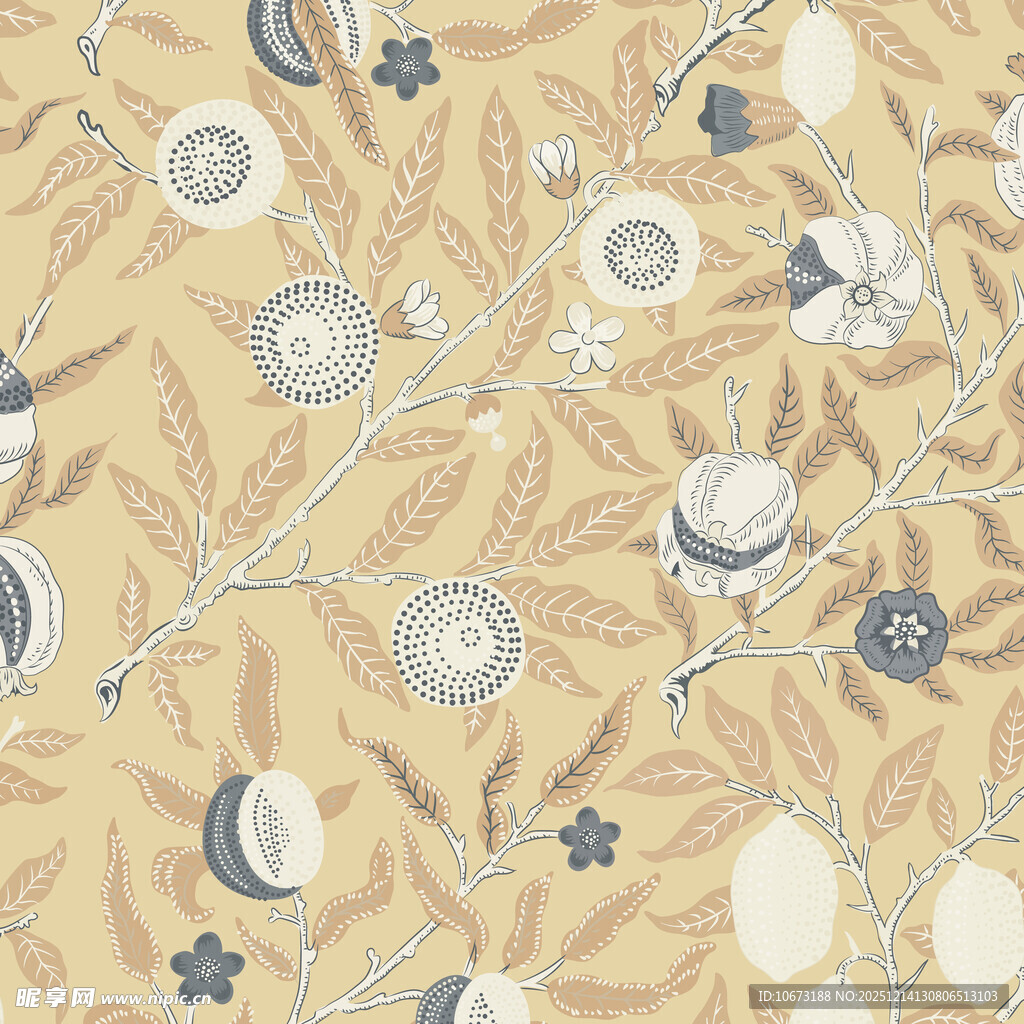 复古花卉枝叶图案纹理