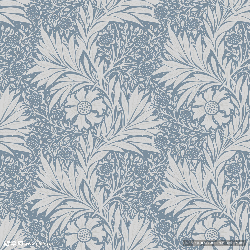 蓝白花卉图案纹理背景