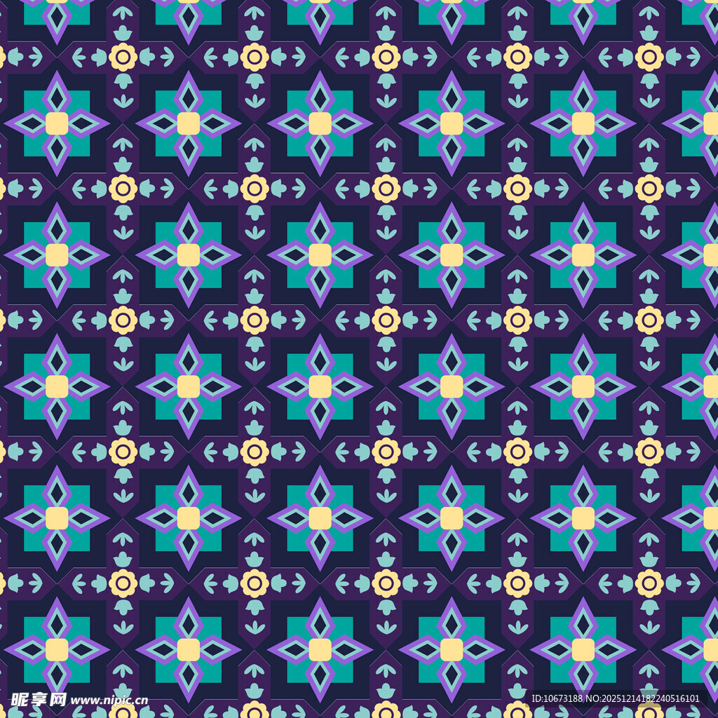 几何花卉图案的深蓝色背景