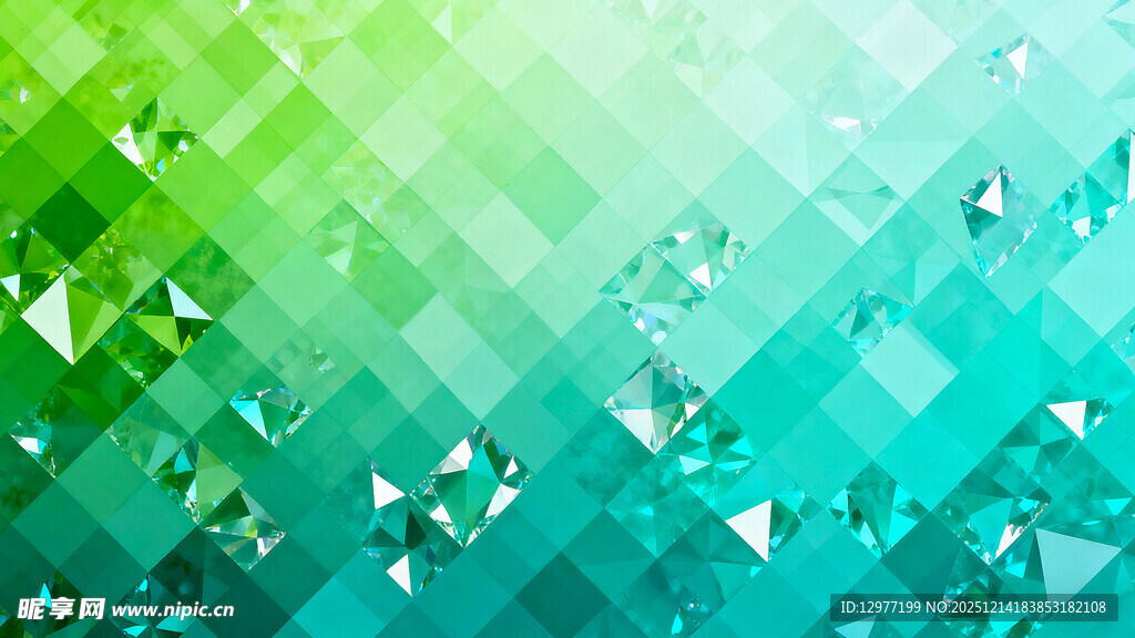 渐变绿蓝几何碎片背景图