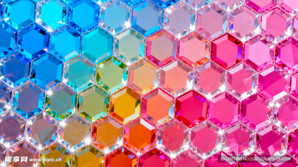 多彩六边形宝石纹理图案