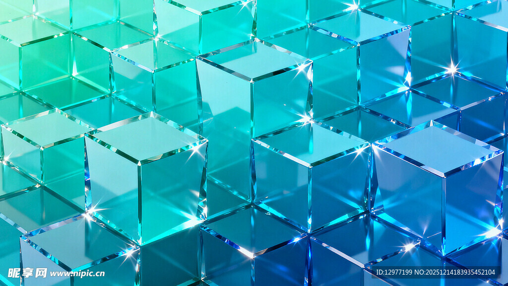 蓝绿渐变立体方块背景