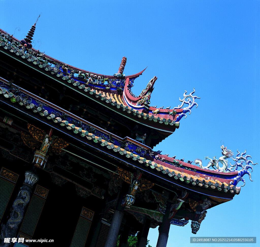 中式古建筑飞檐特写