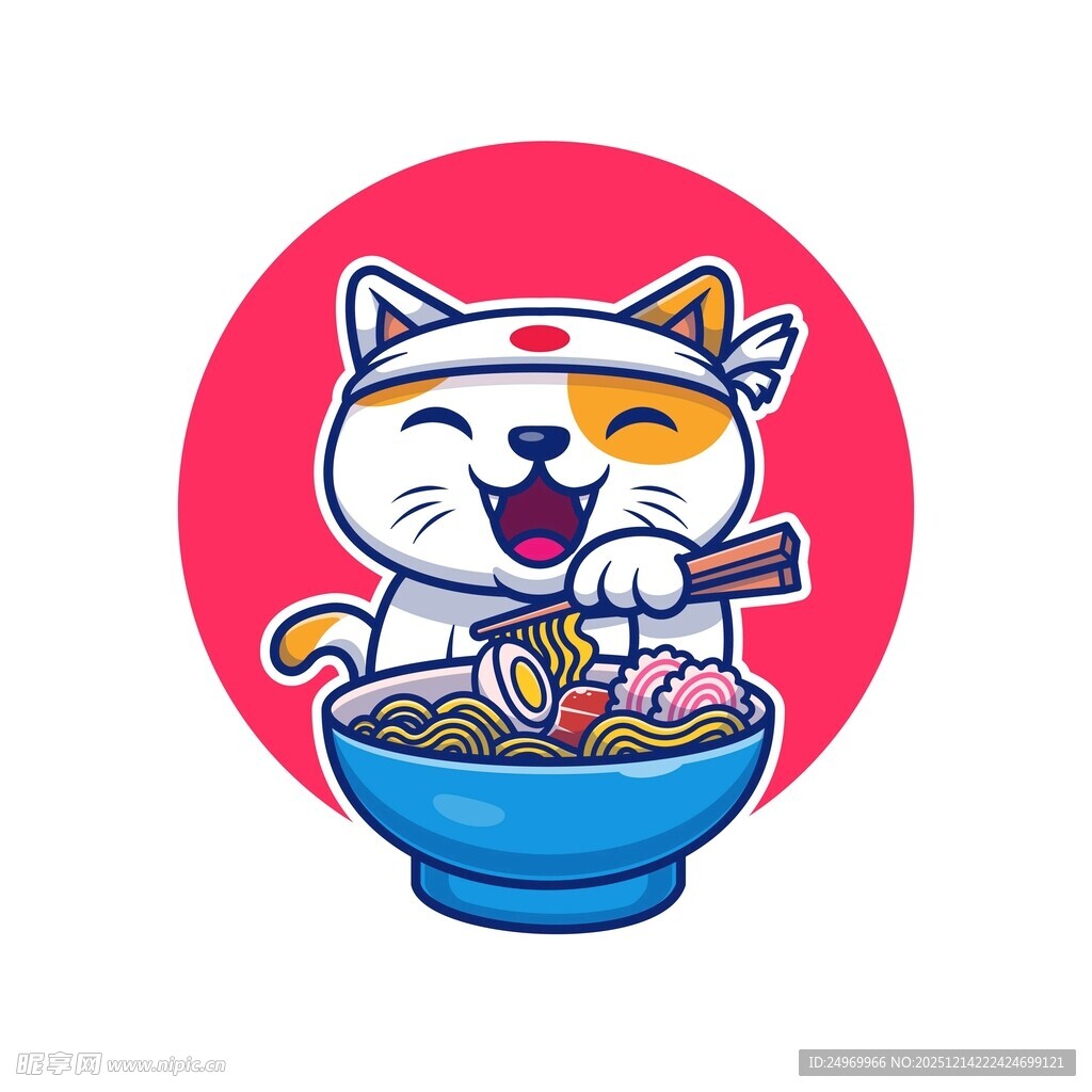 卡通猫咪快乐享用美食