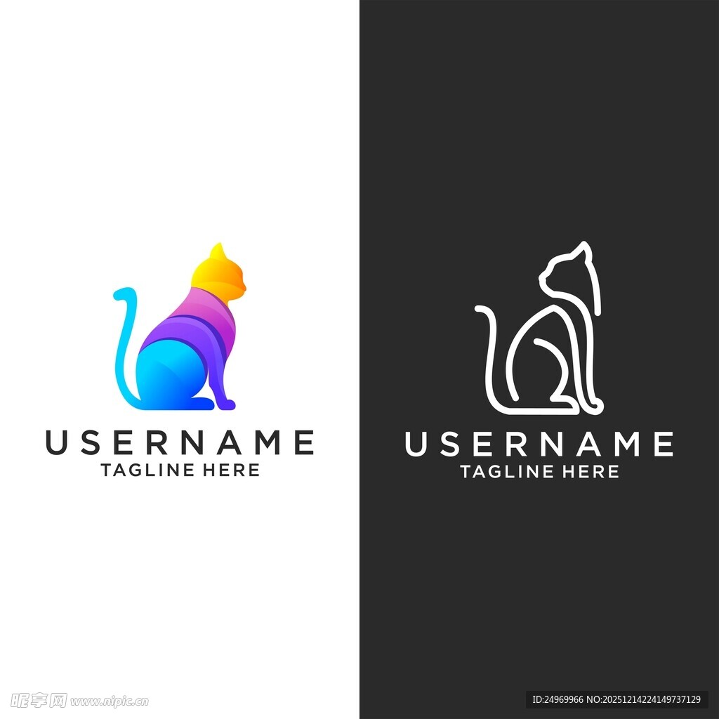 多彩猫咪标志设计
