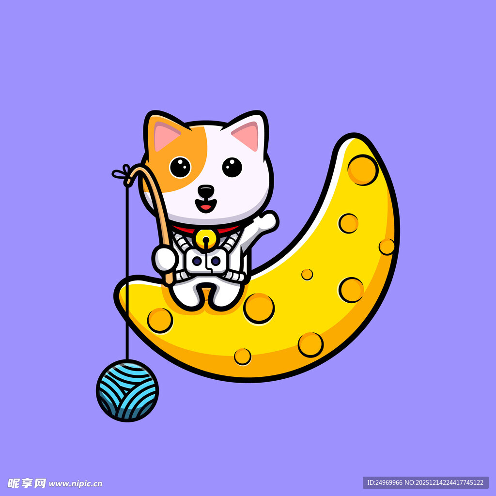 小猫在奶酪月亮上玩毛线