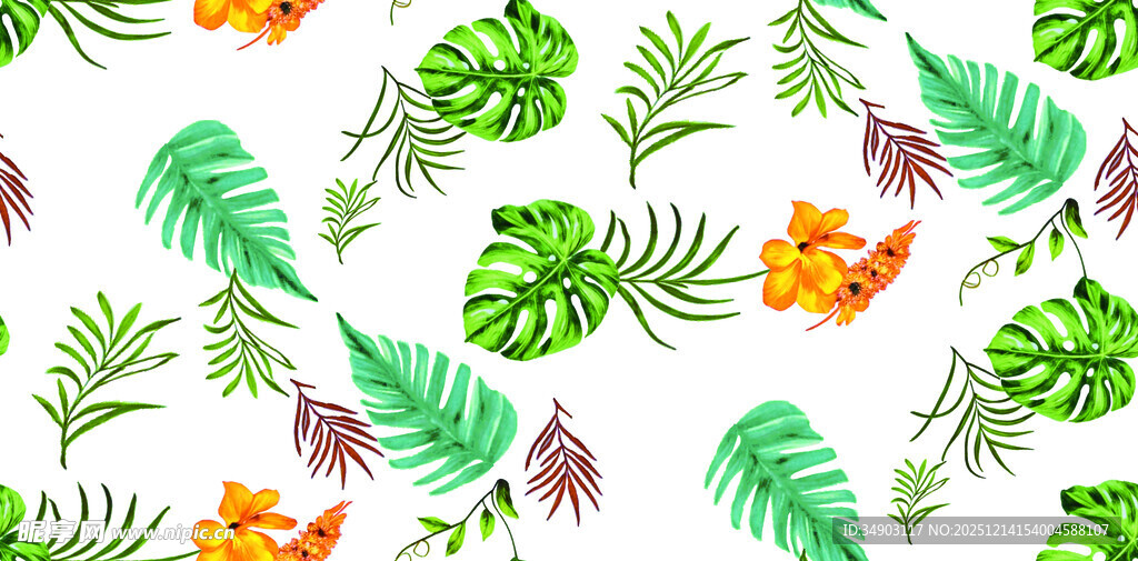 热带植物花卉无缝图案