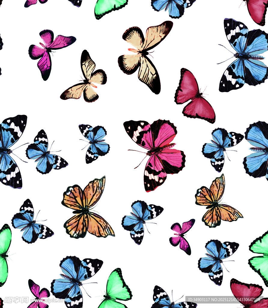 多彩蝴蝶无缝图案背景