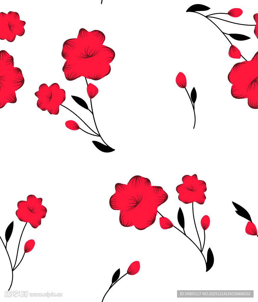 红色花卉矢量图案设计