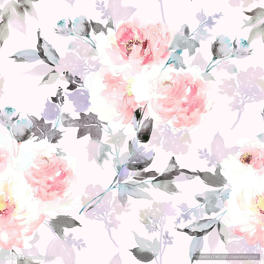 水彩花卉无缝图案背景