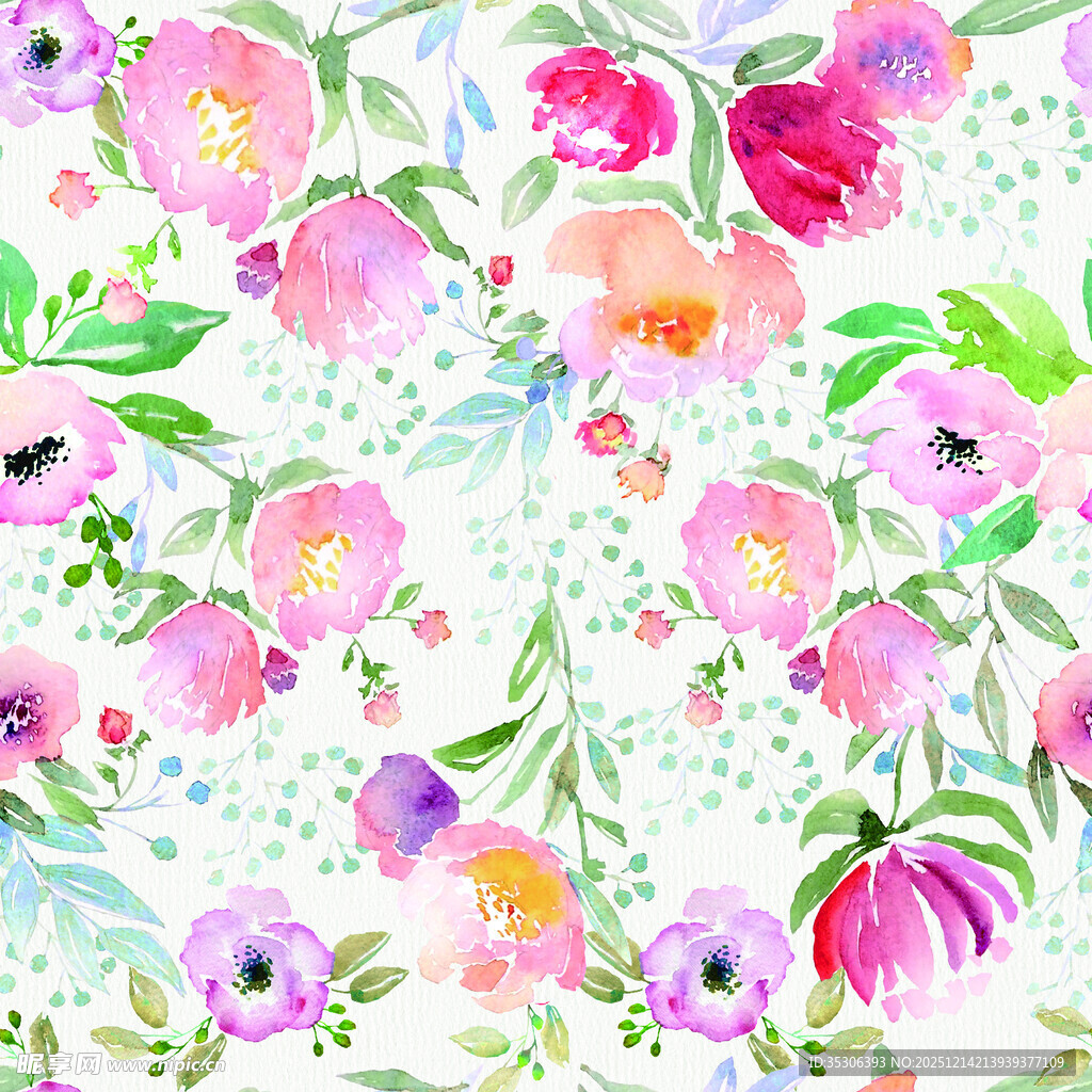 水彩花卉图案 清新浪漫风