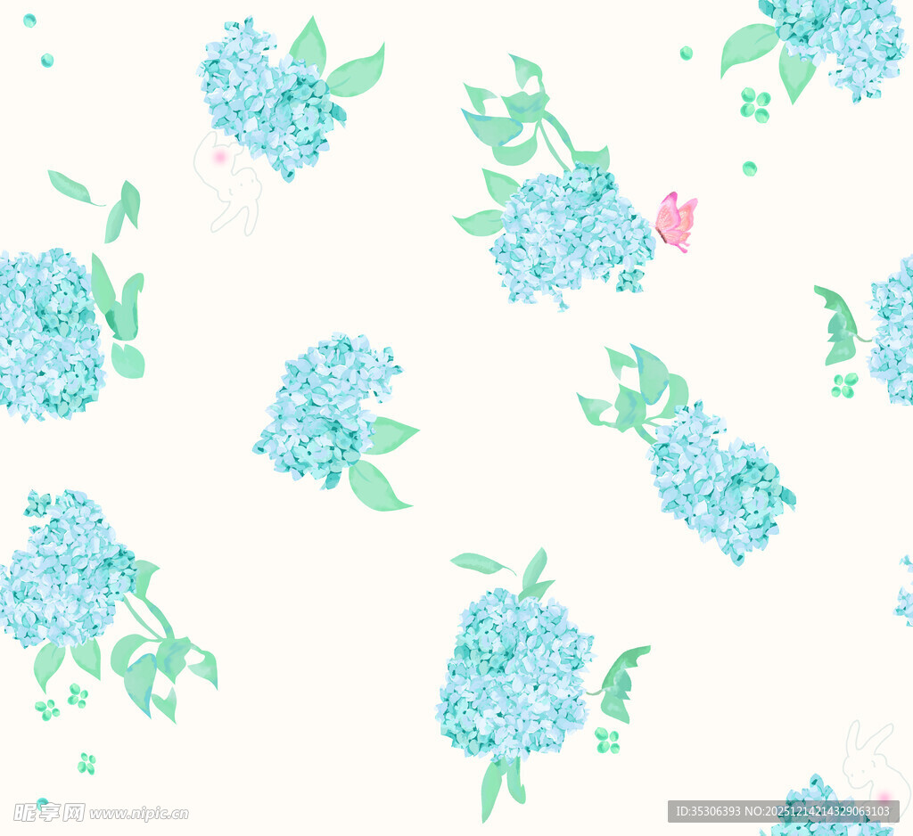 蓝绿色绣球花图案背景