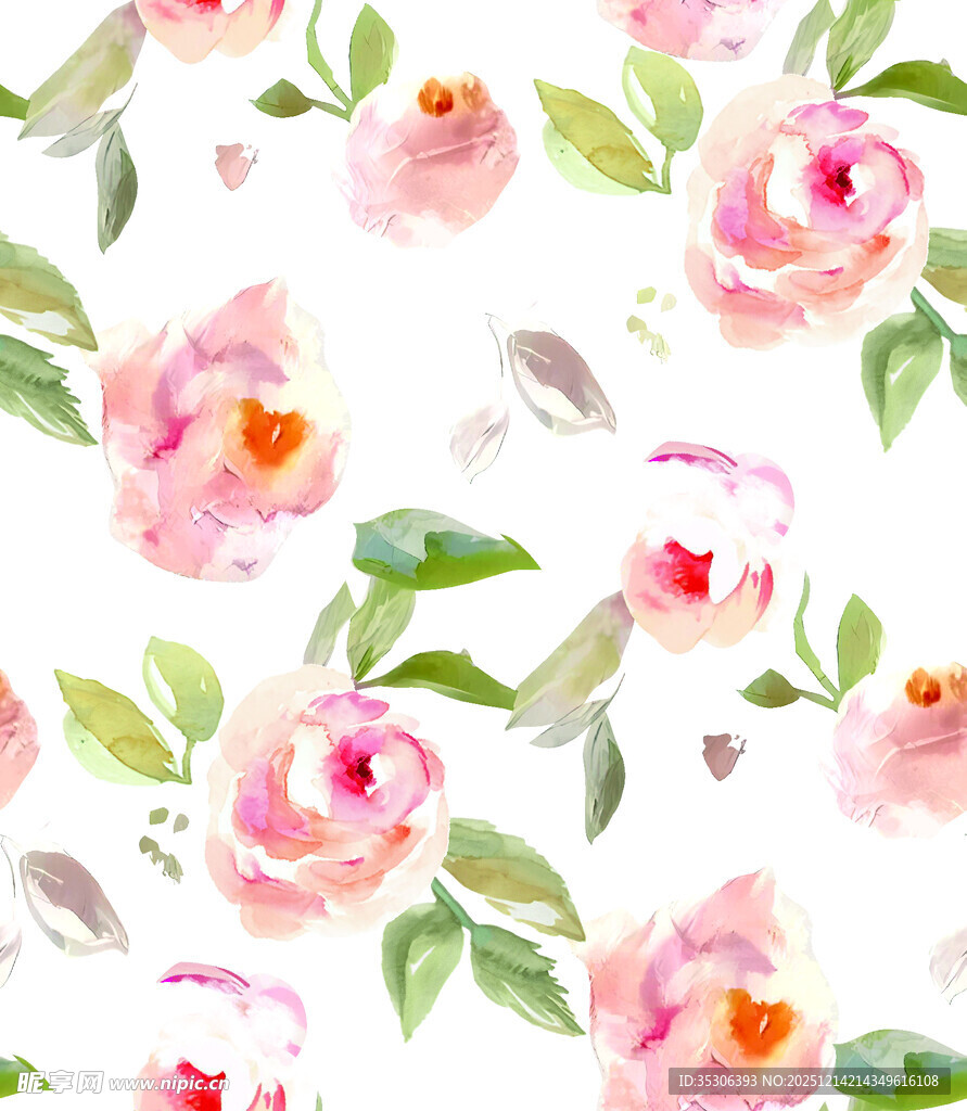 水彩粉色花卉无缝图案