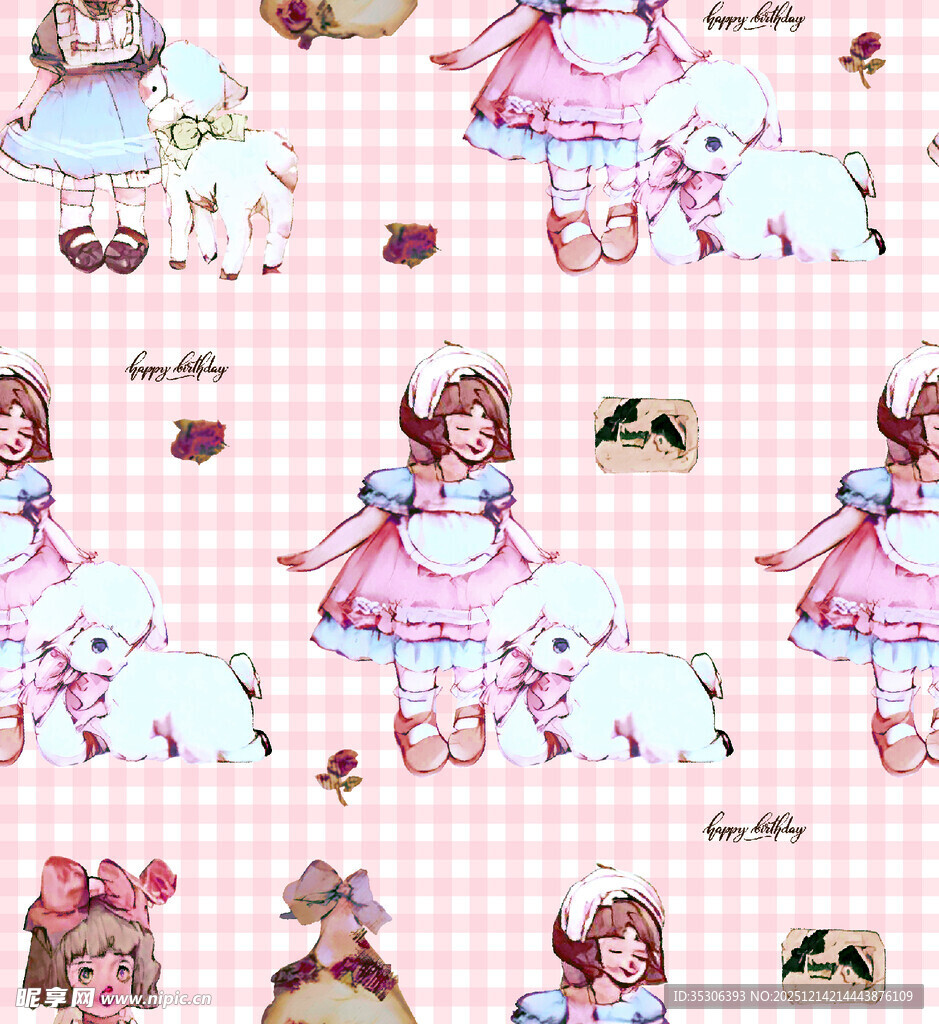 可爱复古风卡通女孩图案