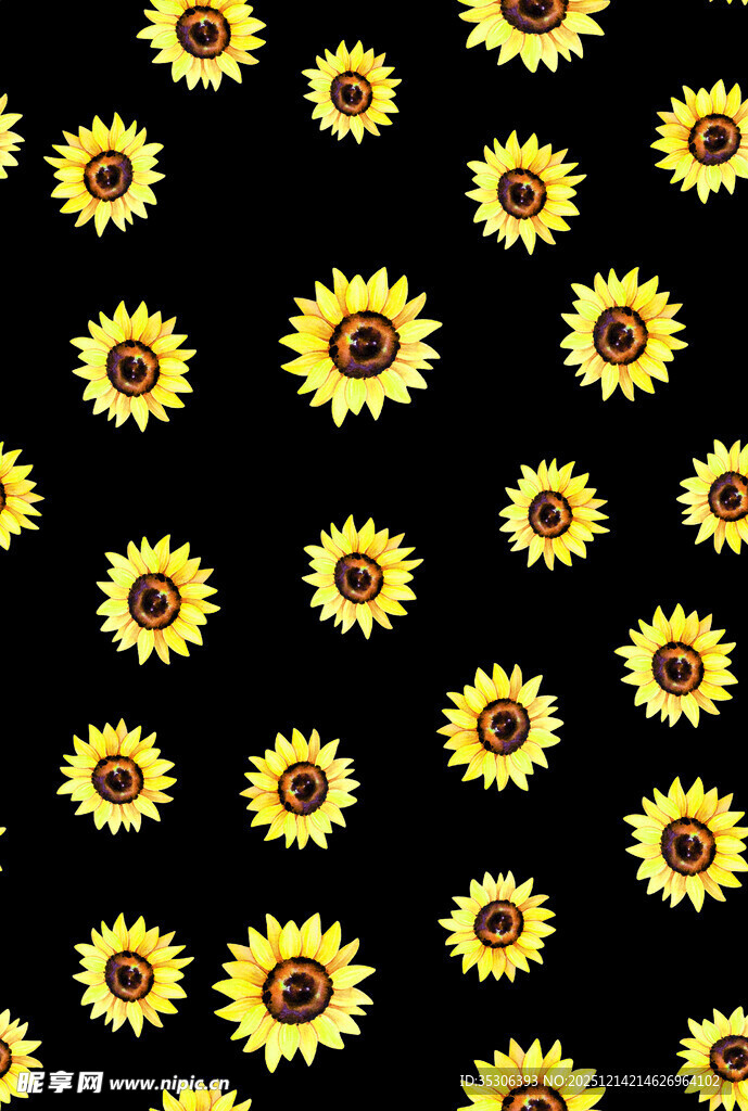 黑色背景上的向日葵图案