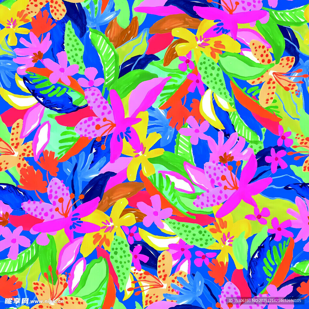 多彩热带植物印花图案